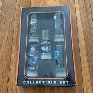 Harley Davidson Alaska Tall Shot Glasses Collectible Set Of 5 NEW/Sealed